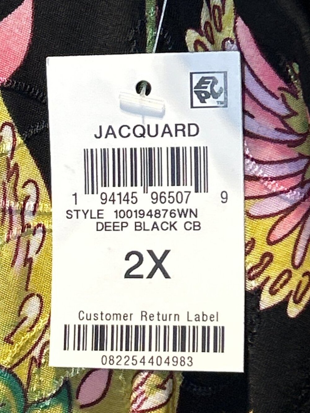JM Collection Womens 2X Jacquard Floral Print 3/4 Sleeve Top In Deep Black - Picture 7 of 9